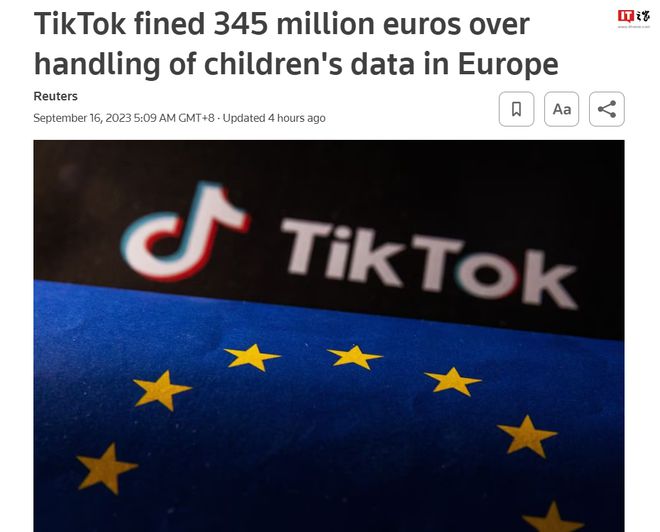 因違反兒童隱私保護法，TikTok被罰款3.45億歐元